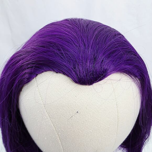 Dark Purple Short Bob Cut With Widows Peak Wig Cosplay Halloween Costume  New - Picture 3 of 12